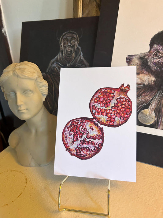 “Pomegranate Kiss” Art Print: Hand-Drawn Colored Pencil Botanical Illustration
