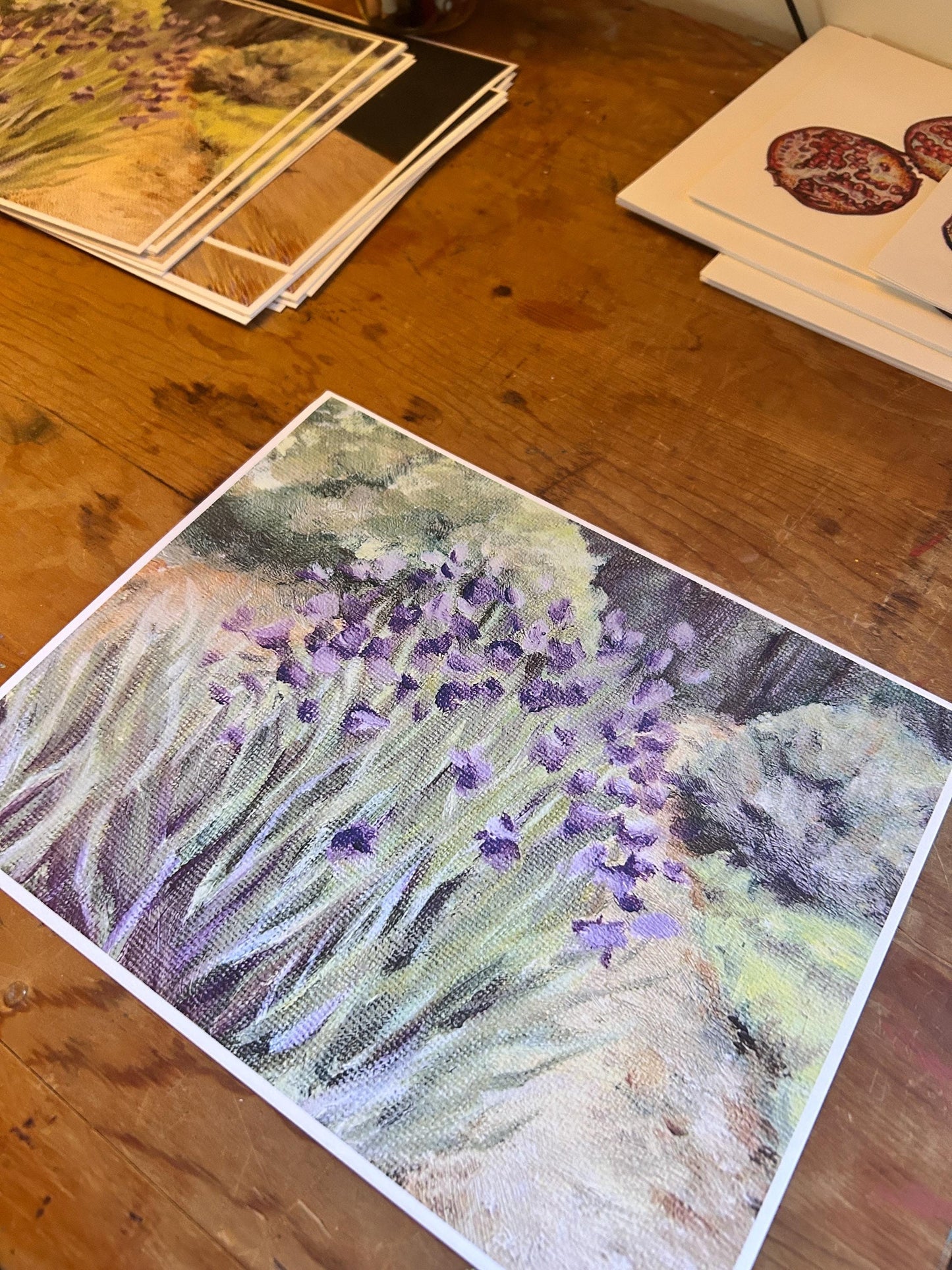 “Iris Scene” Impressionist Art Print: Monet-Inspired Floral Oil Painting