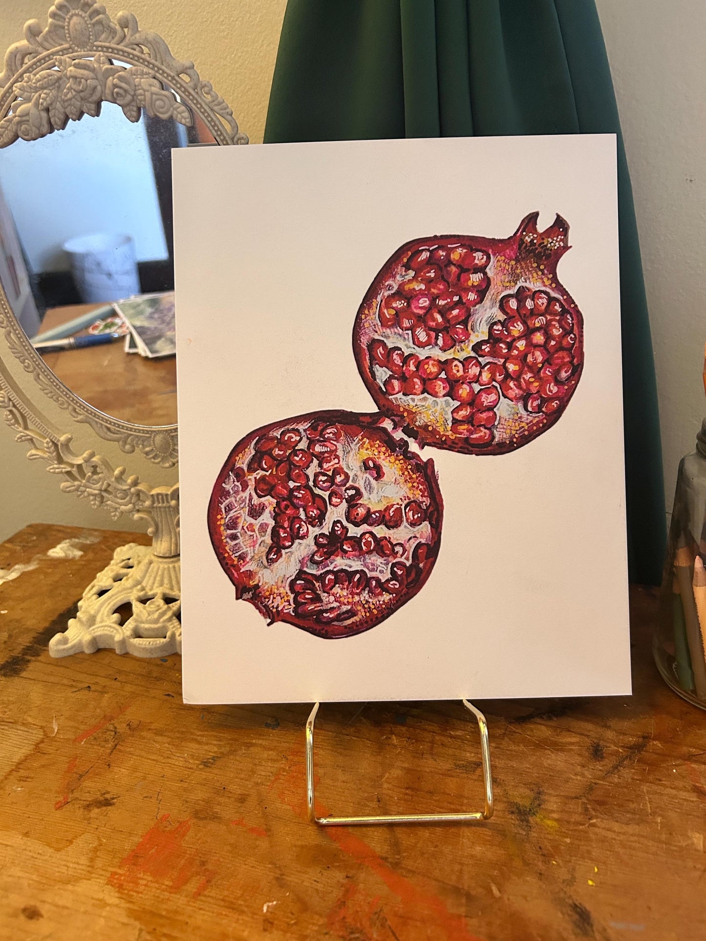 “Pomegranate Kiss” Art Print: Hand-Drawn Colored Pencil Botanical Illustration