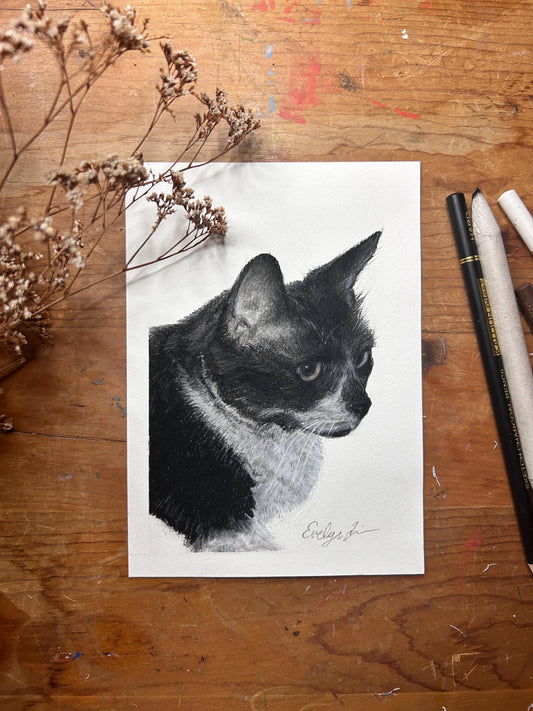 Charcoal Hand Drawn Custom Pet Portrait: Dog, Cat, Bird Vintage Classic Portrait