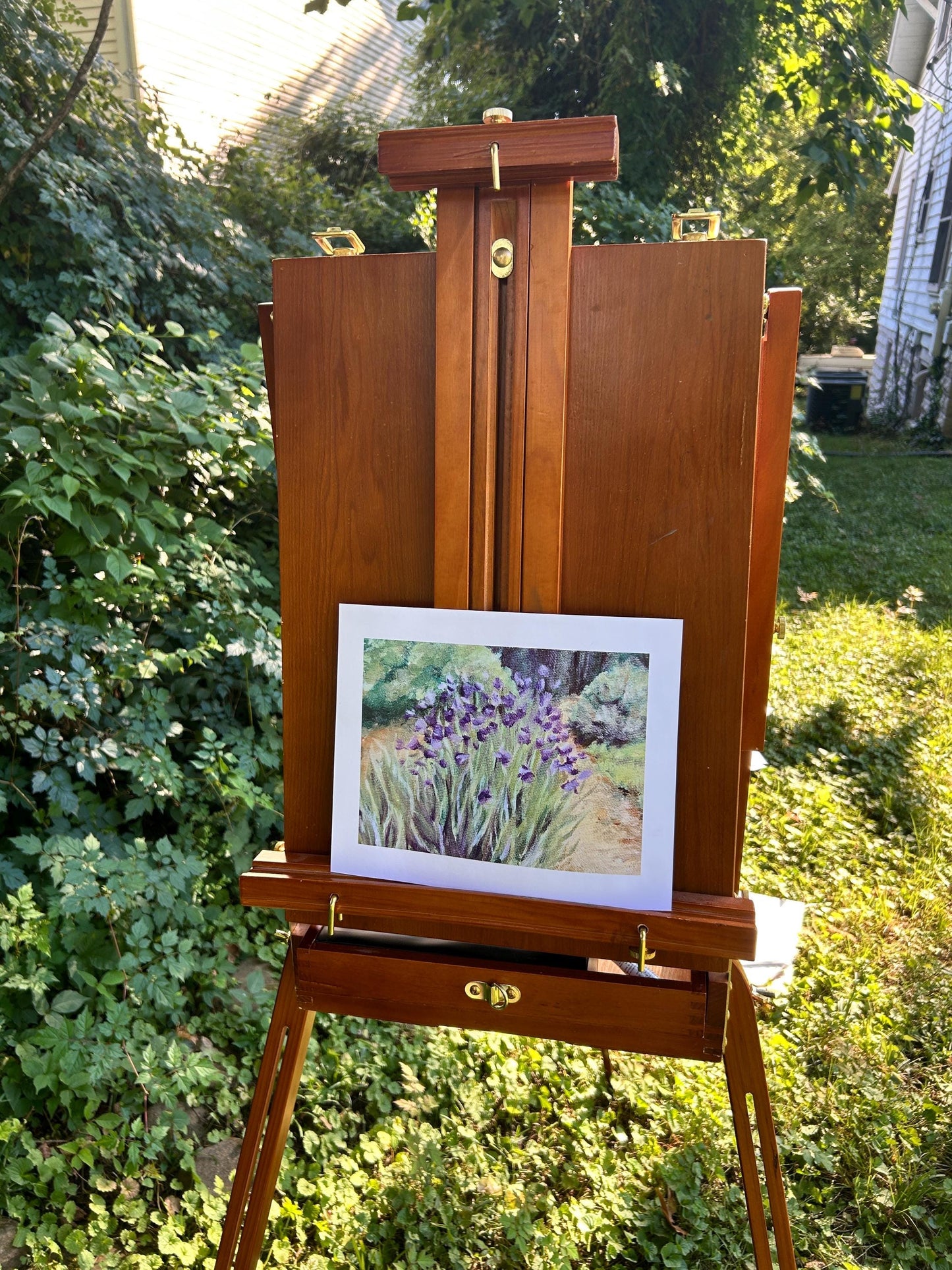 “Iris Scene” Impressionist Art Print: Monet-Inspired Floral Oil Painting
