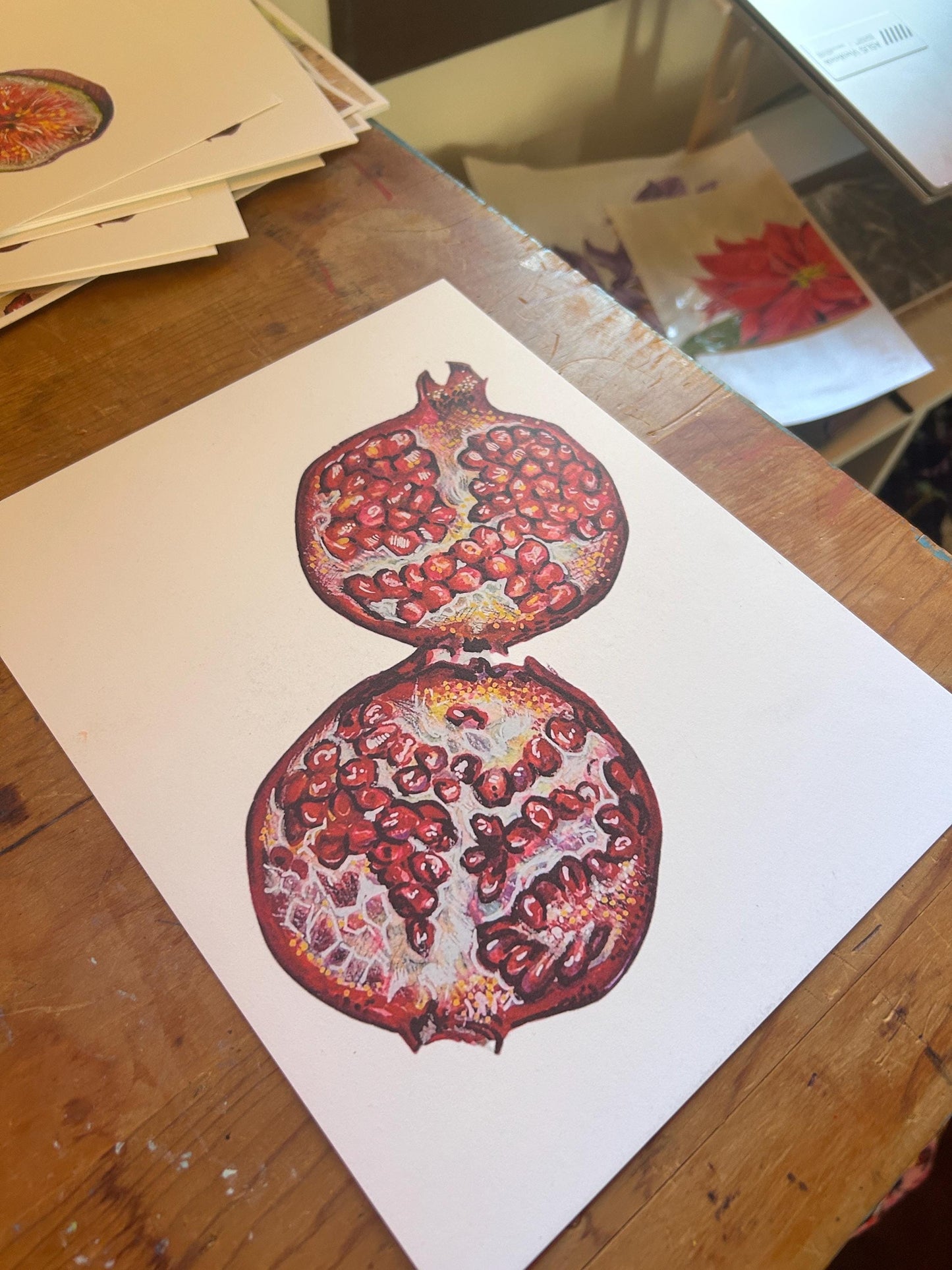 “Pomegranate Kiss” Art Print: Hand-Drawn Colored Pencil Botanical Illustration