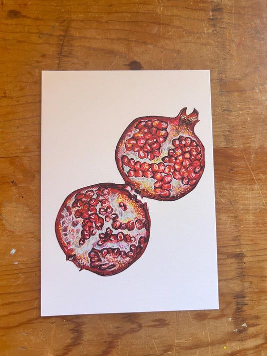 “Pomegranate Kiss” Art Print: Hand-Drawn Colored Pencil Botanical Illustration