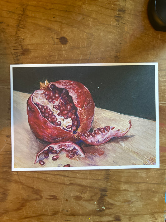 “Persephone’s Table” Pomegranate Art Print: Hand-Drawn Colored Pencil Botanical Illustration