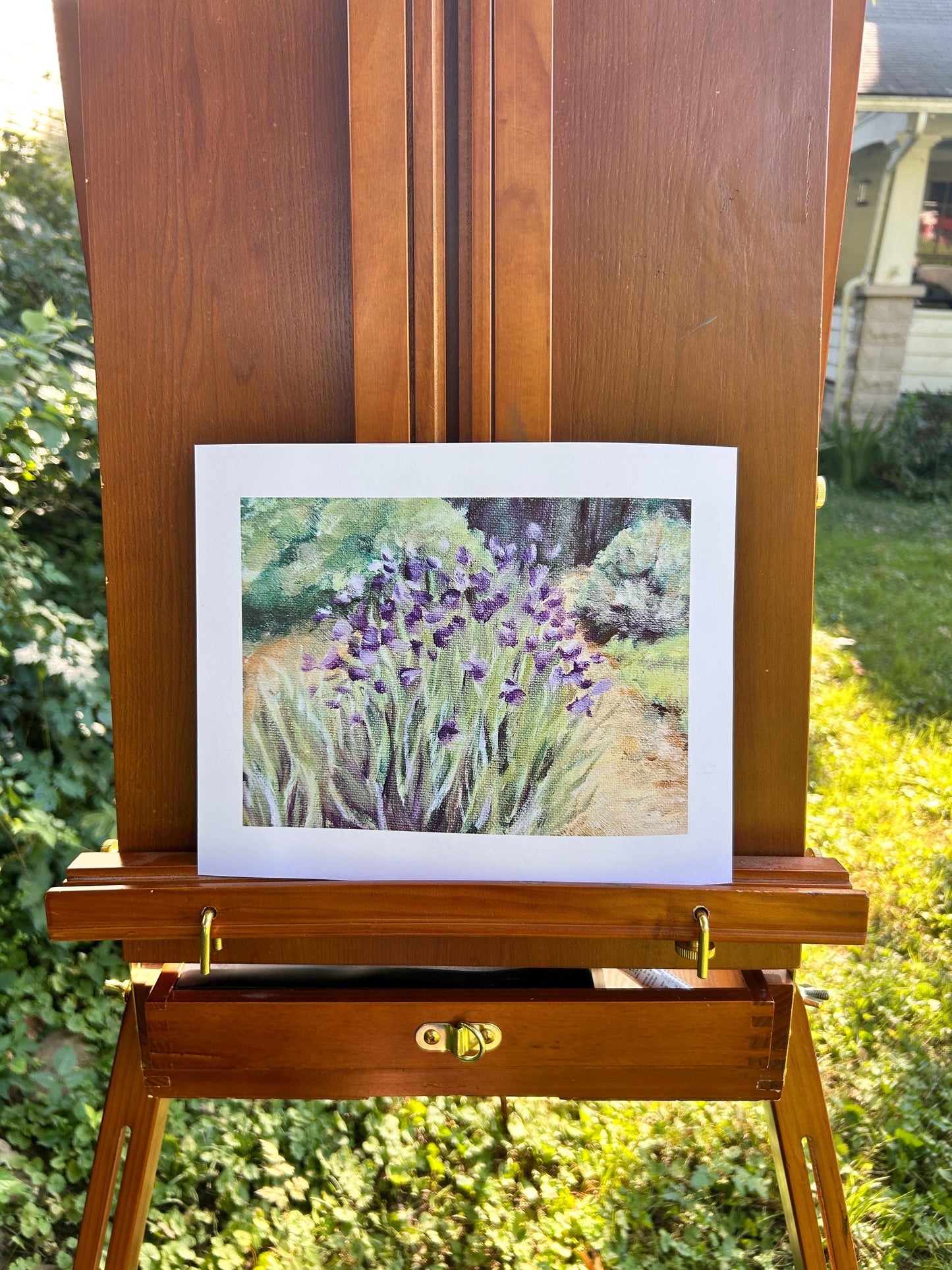 “Iris Scene” Impressionist Art Print: Monet-Inspired Floral Oil Painting
