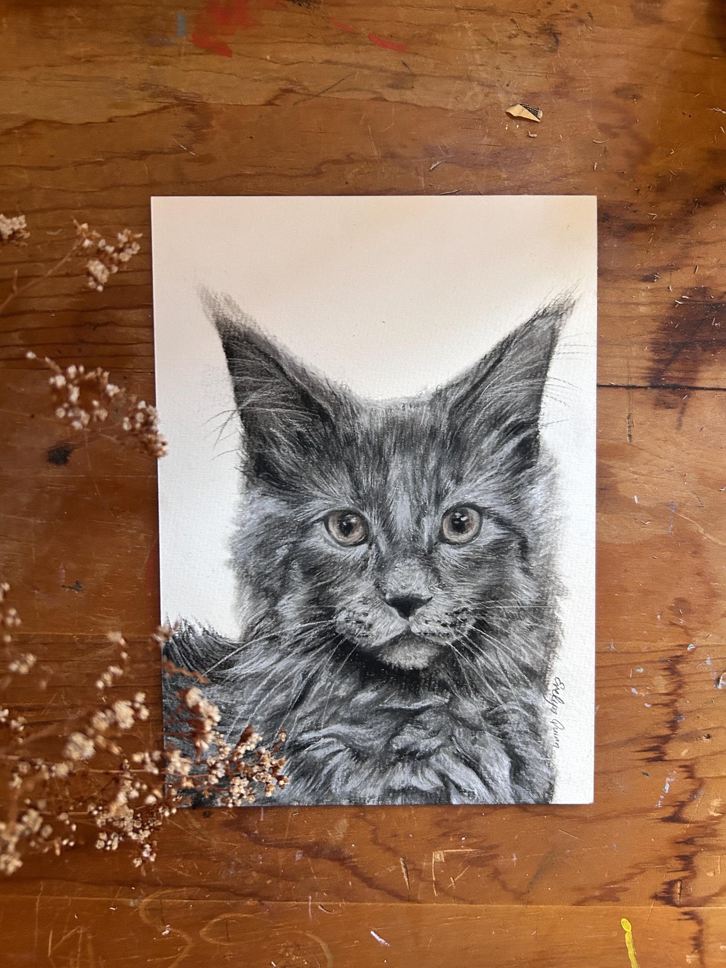 Charcoal Hand Drawn Custom Pet Portrait: Dog, Cat, Bird Vintage Classic Portrait