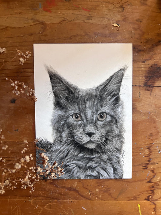 Charcoal Hand Drawn Custom Pet Portrait: Dog, Cat, Bird Vintage Classic Portrait