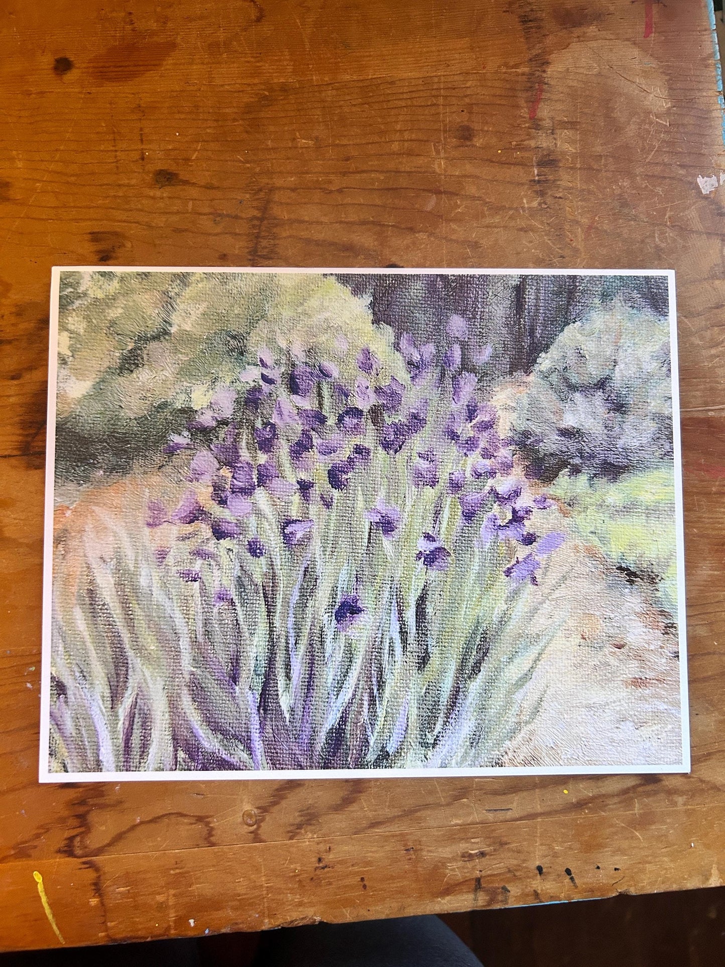 “Iris Scene” Impressionist Art Print: Monet-Inspired Floral Oil Painting
