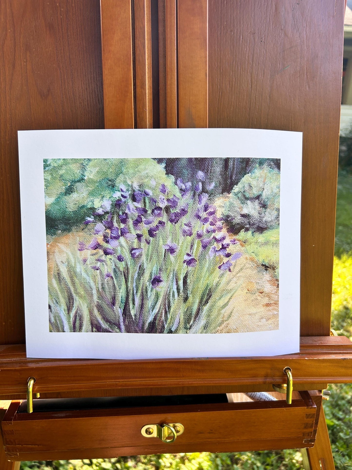 “Iris Scene” Impressionist Art Print: Monet-Inspired Floral Oil Painting