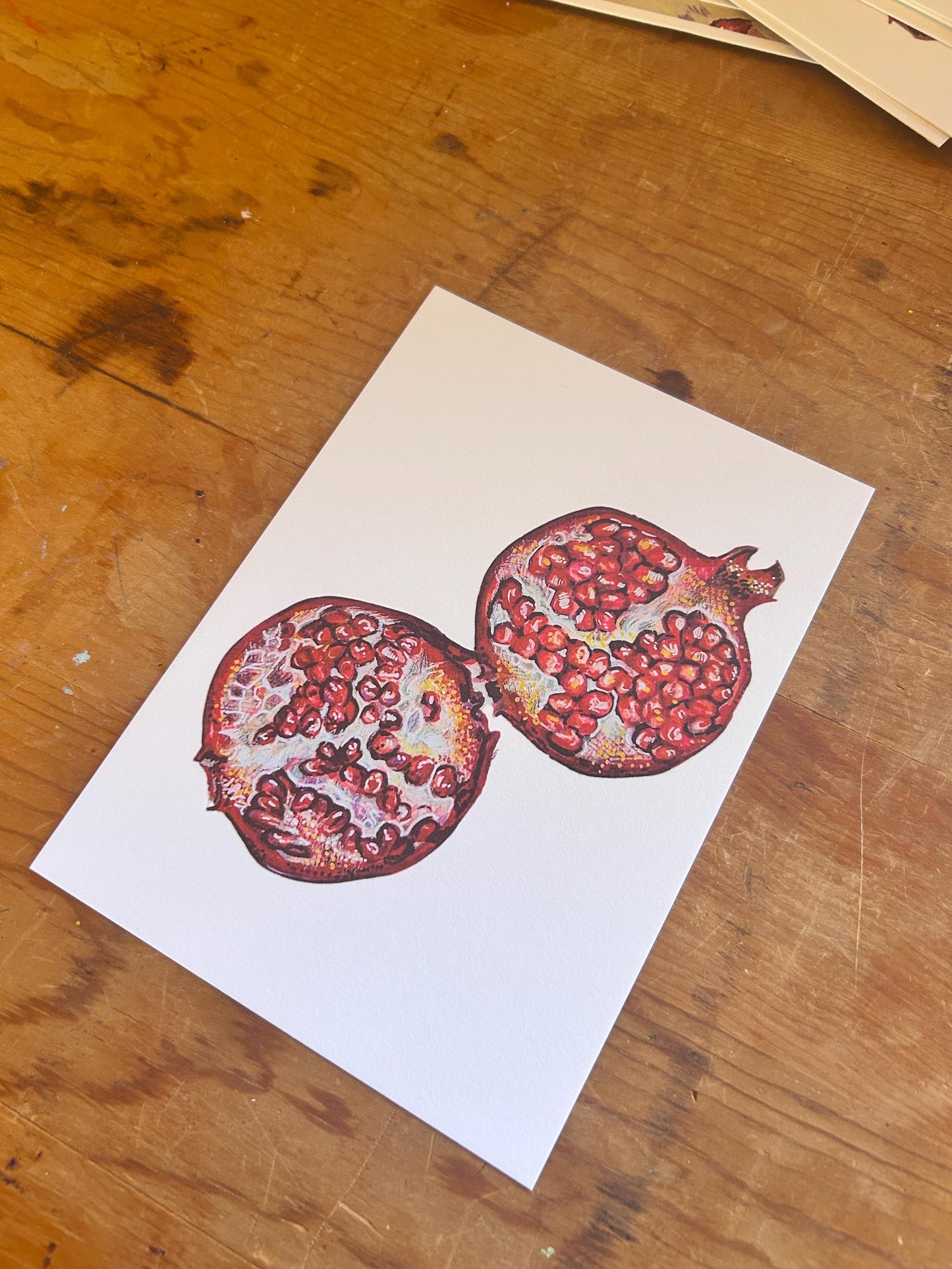 “Pomegranate Kiss” Art Print: Hand-Drawn Colored Pencil Botanical Illustration