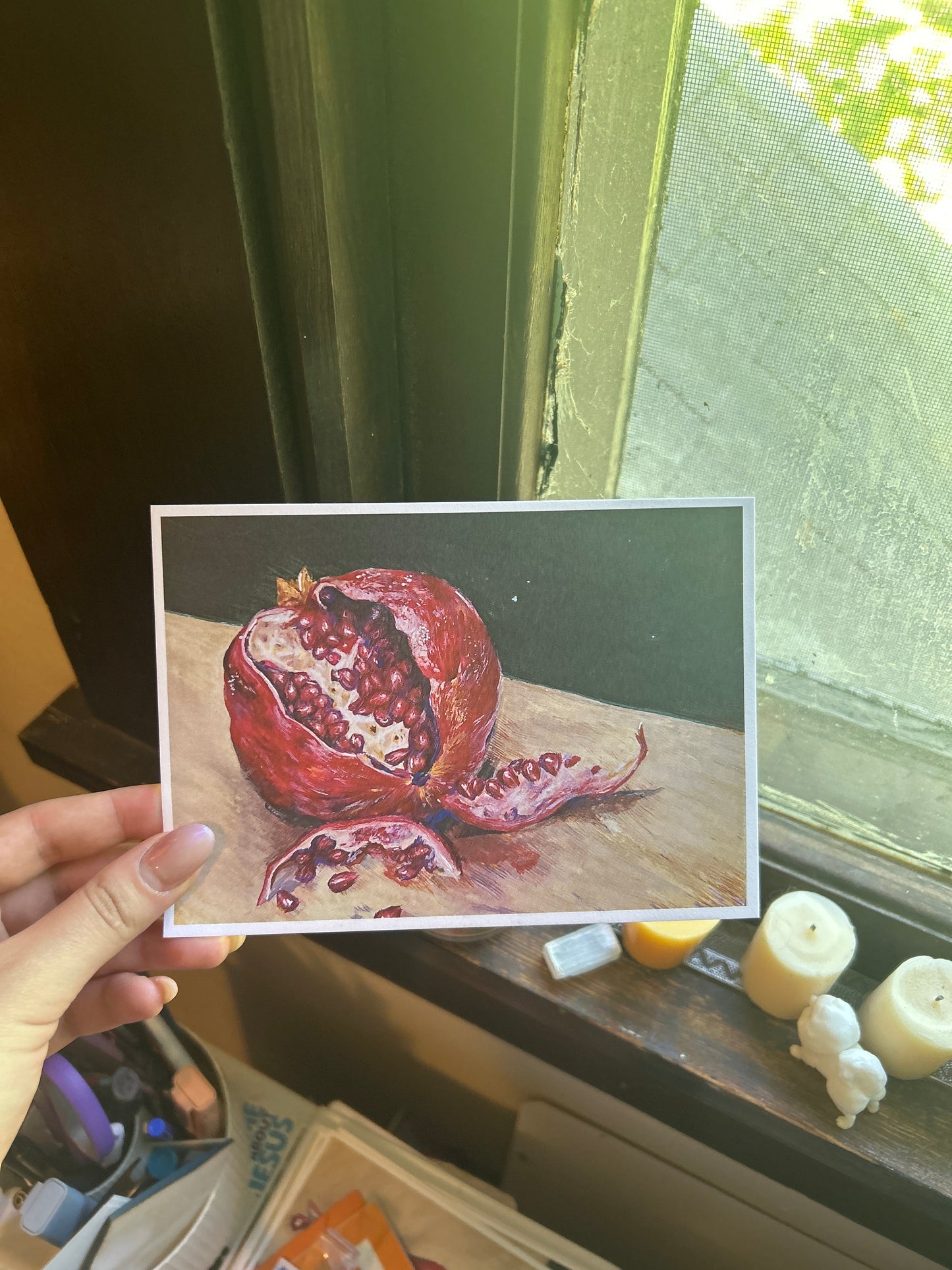 “Persephone’s Table” Pomegranate Art Print: Hand-Drawn Colored Pencil Botanical Illustration