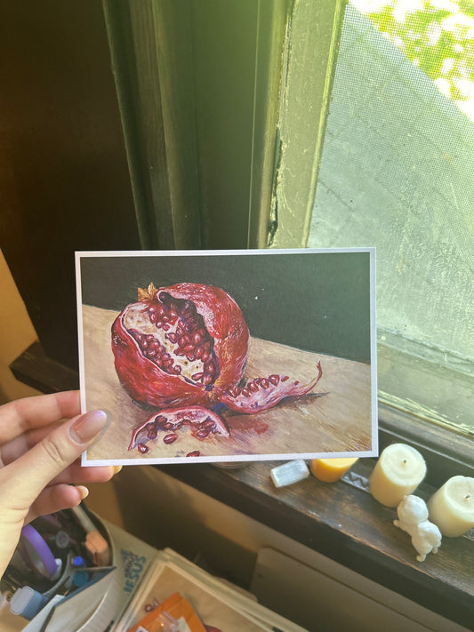 “Persephone’s Table” Pomegranate Art Print: Hand-Drawn Colored Pencil Botanical Illustration