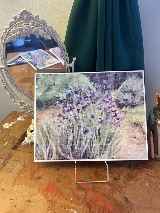 “Iris Scene” Impressionist Art Print: Monet-Inspired Floral Oil Painting
