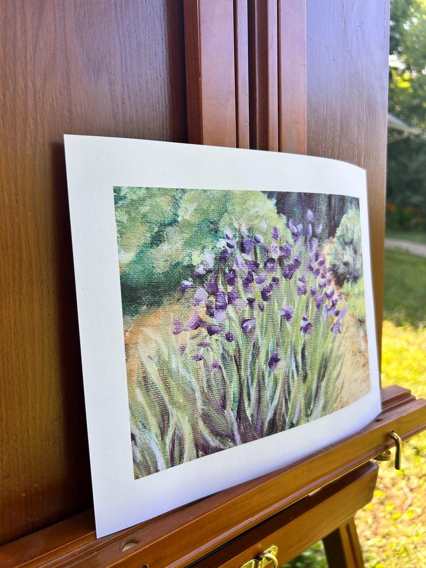 “Iris Scene” Impressionist Art Print: Monet-Inspired Floral Oil Painting