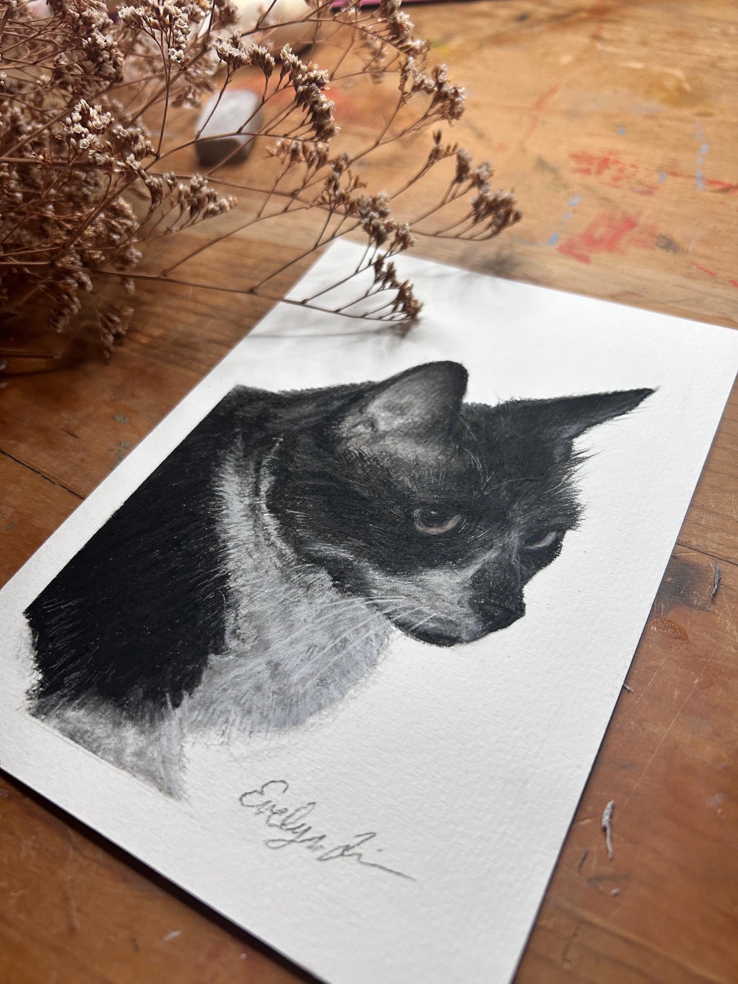 Charcoal Hand Drawn Custom Pet Portrait: Dog, Cat, Bird Vintage Classic Portrait